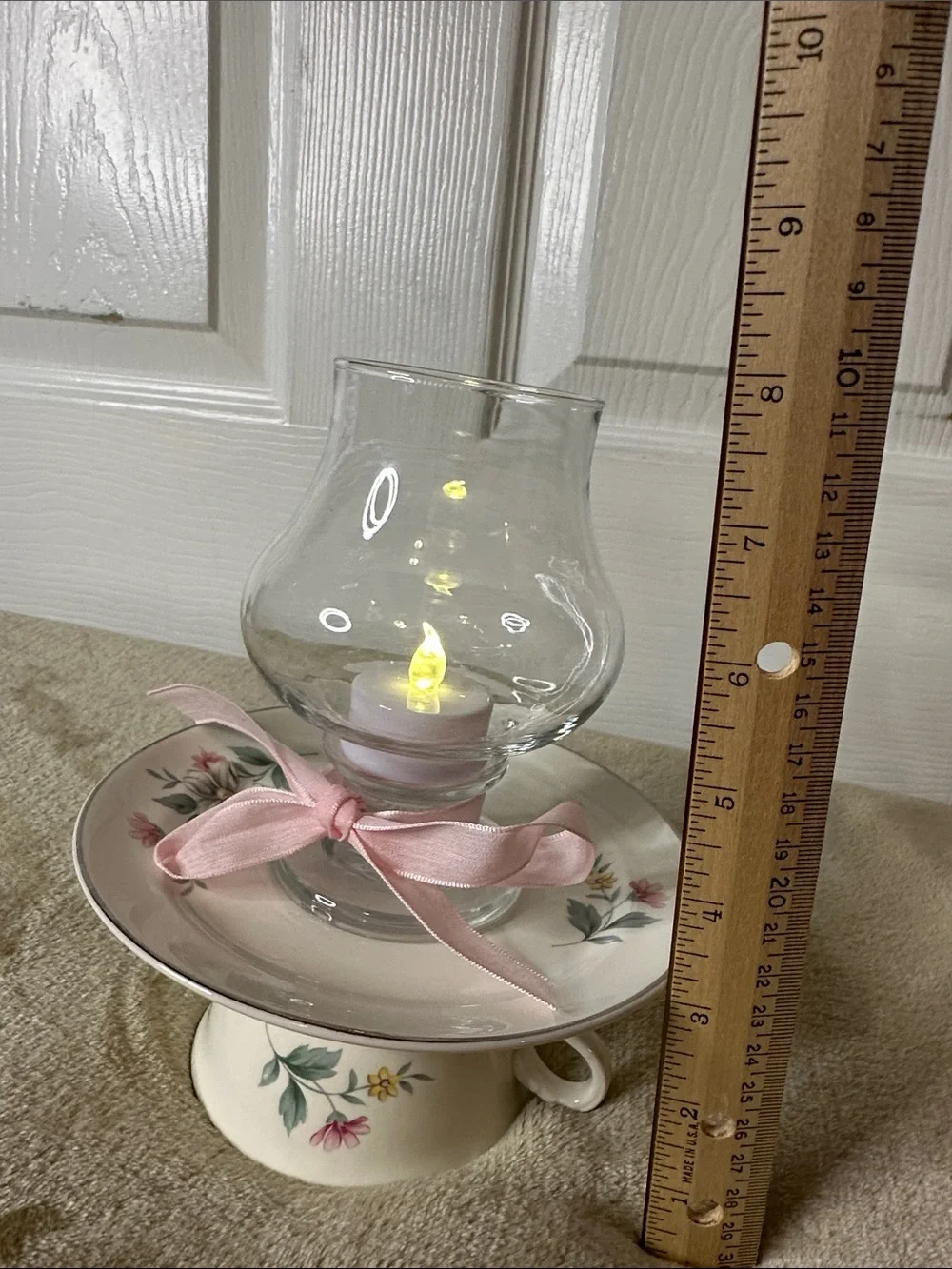Floral Victorian Style Tea Cup with Saucer Tea light/Votive Holder Handmade EUC